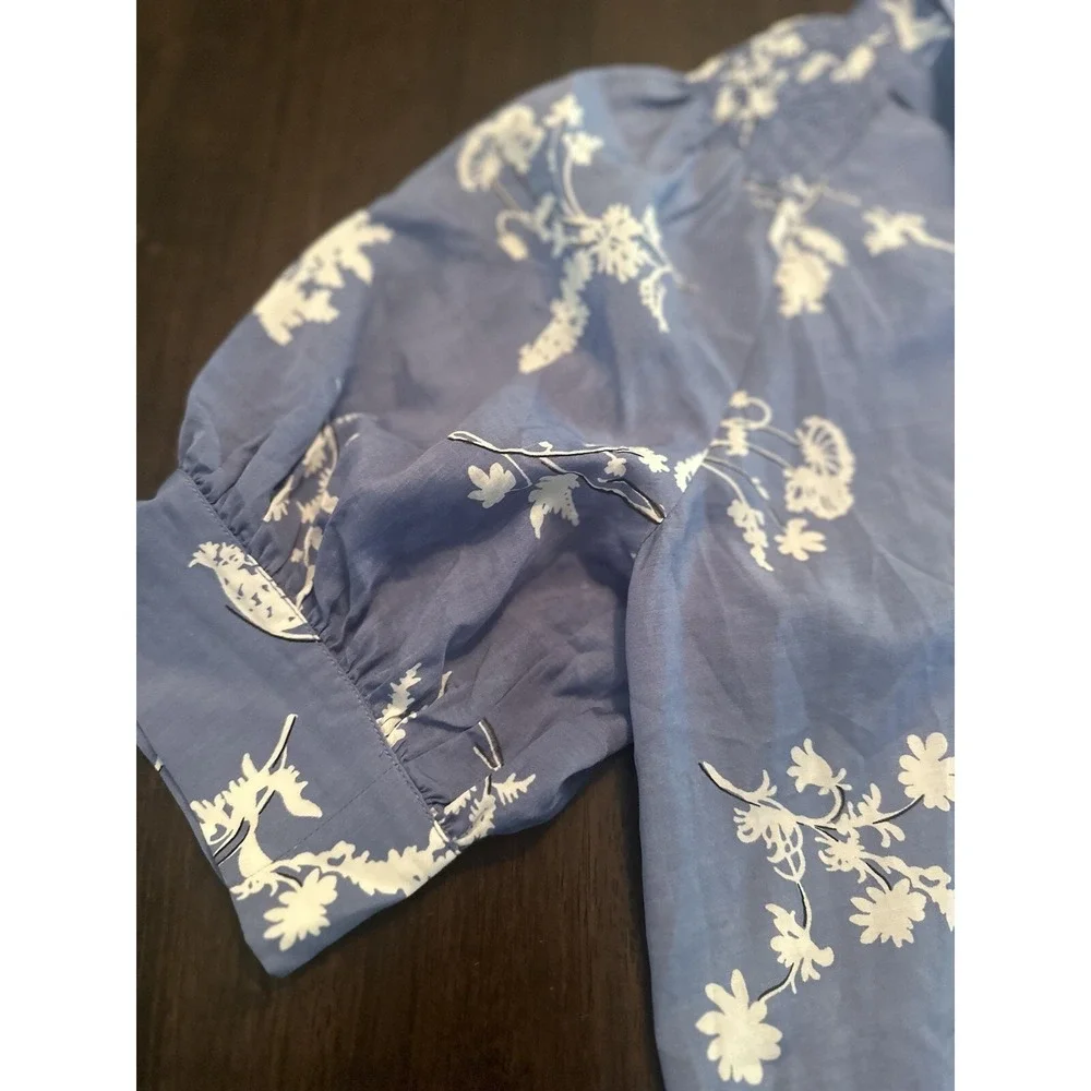 Ann Taylor Floral Tie Neck Puff Sleeve Blouse Top Size S sample Blouse Tag - Picture 7 of 12
